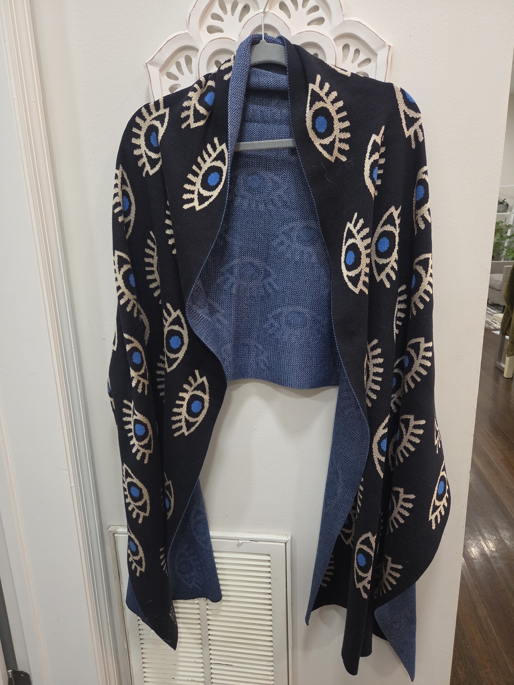 Boho Evil- Eye Woven Shawl  Draped  Blue/Black/Gold